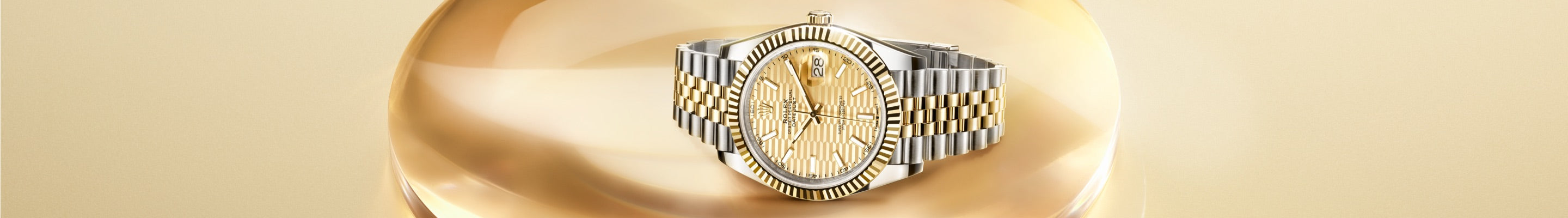 Rolex Datejust on Gold Background at Fink's Jewelers