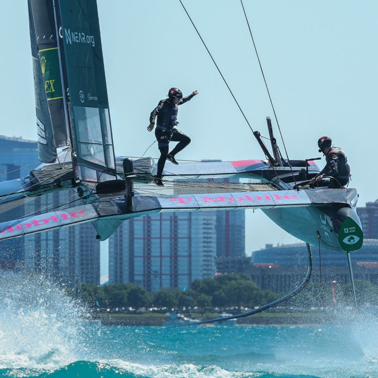 Sailors Compete in the SailGP Championship on a high-performance F50 foiling catamaran