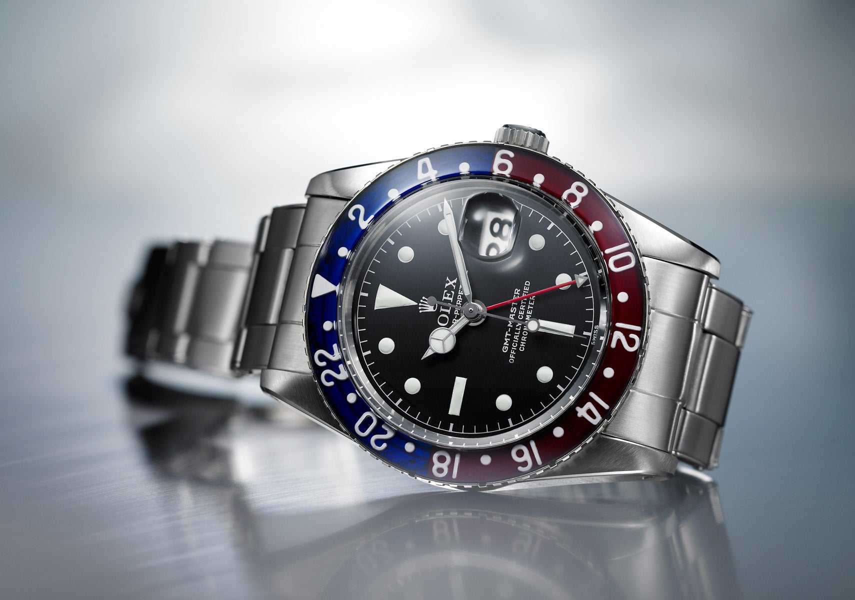 Rolex Oyster Perpetual GMT-Master II with Black Dial on Side at Fink's Jewelers