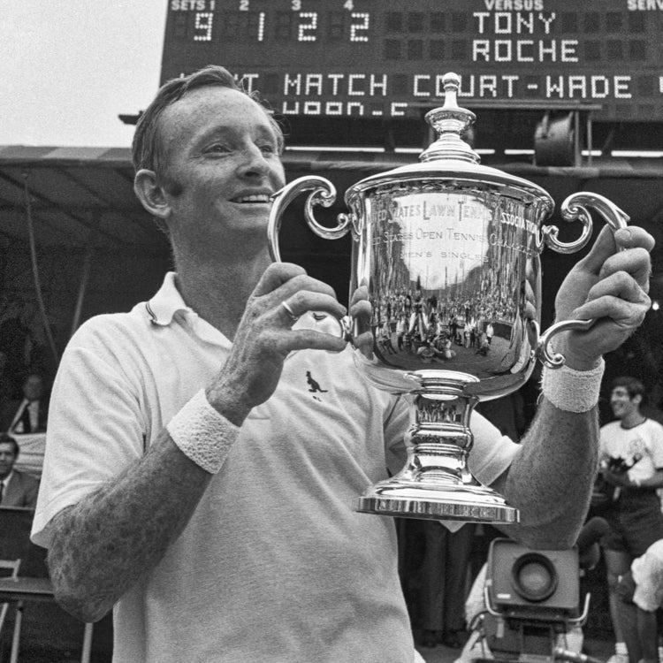 Australian Tennis Player Rod Laver Celebrates a US Open Win with His Trophy