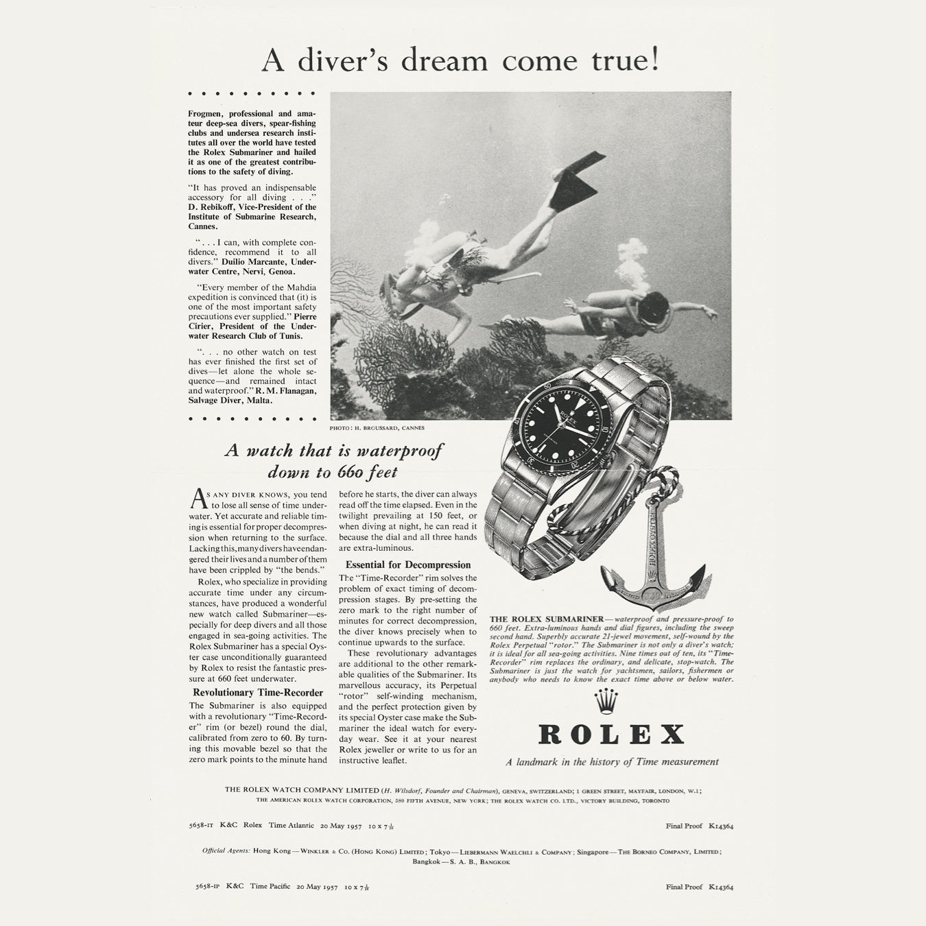 1957 Rolex Submariner Magazine Advertisement