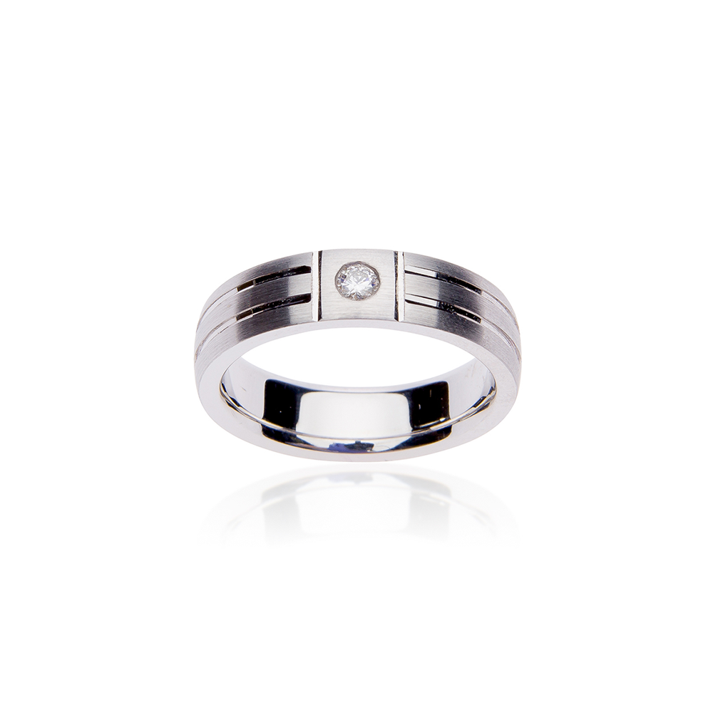 14K White Gold Textured Men's Wedding Band Fink's