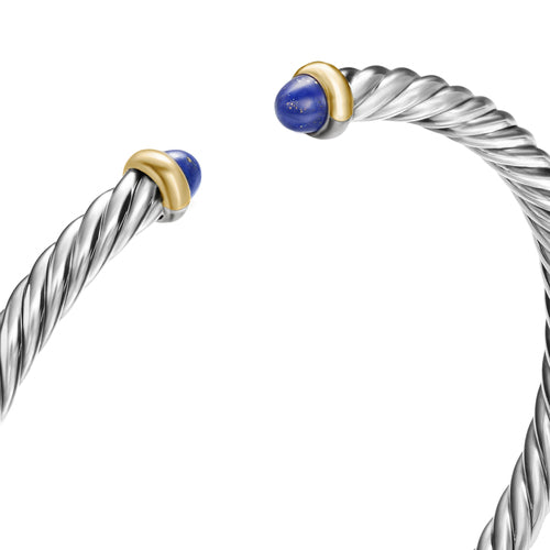 Cable Flex Bracelet in Sterling Silver with 14K Yellow Gold and Lapis