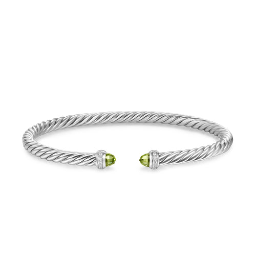 Cablespira Flex Bracelet in Sterling Silver with Peridot and Diamonds