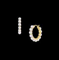 Sabel Collection Yellow Gold Pearl Small Hoop Earrings
