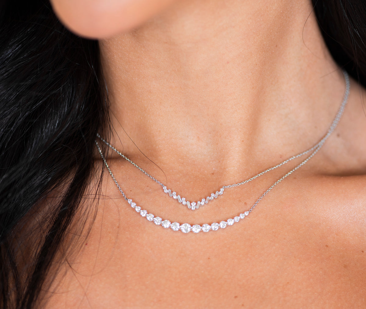 14K White Gold Diamond V Bar Necklace Fink's Jewelers