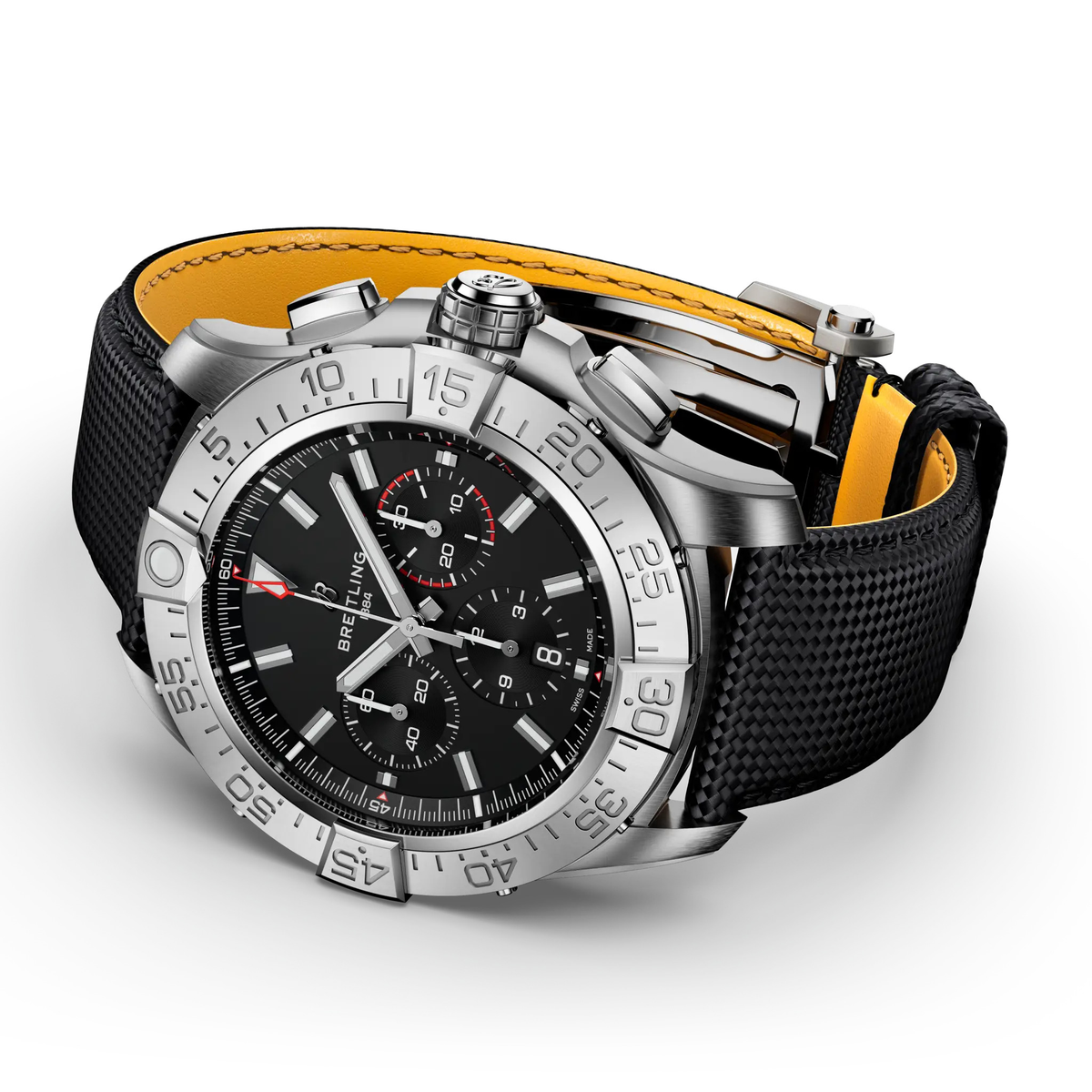 Breitling レザーベルト ブラック 22/20 Genuine Breitling Black Leather Strap with Tang Buckle
