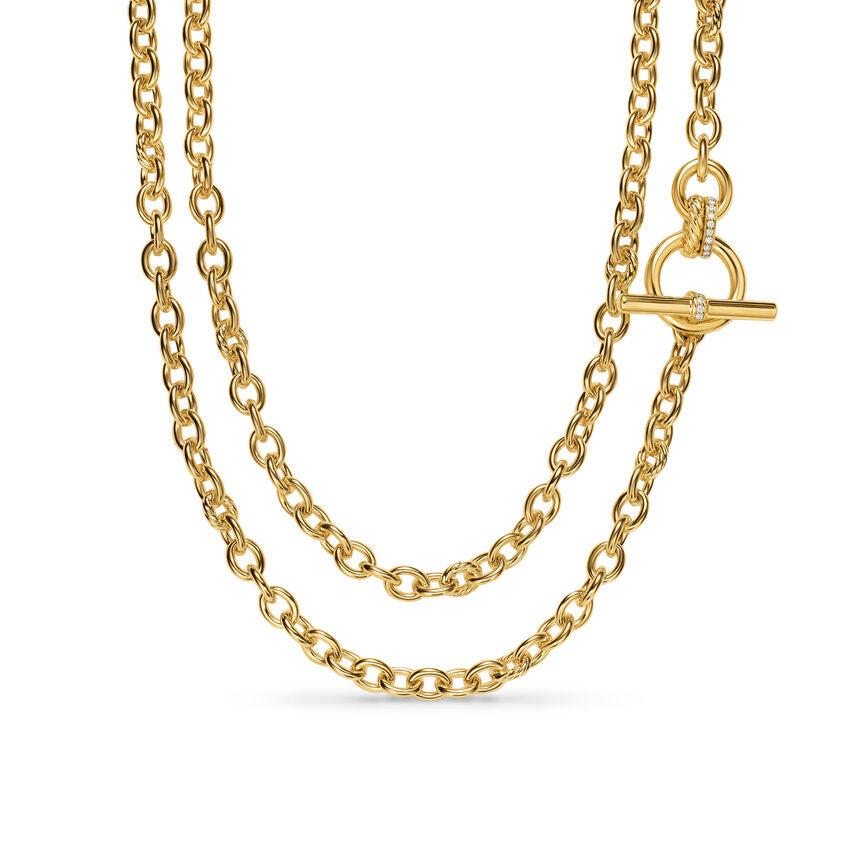 DY Double Row Toggle Chain Necklace in Yellow Gold with Diamonds