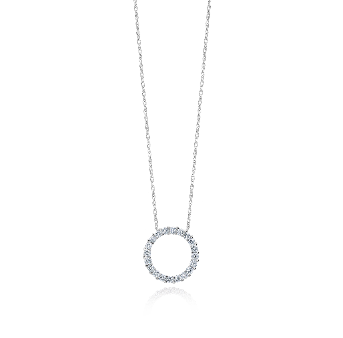 White Gold Round Diamond Circle Necklace Fink's