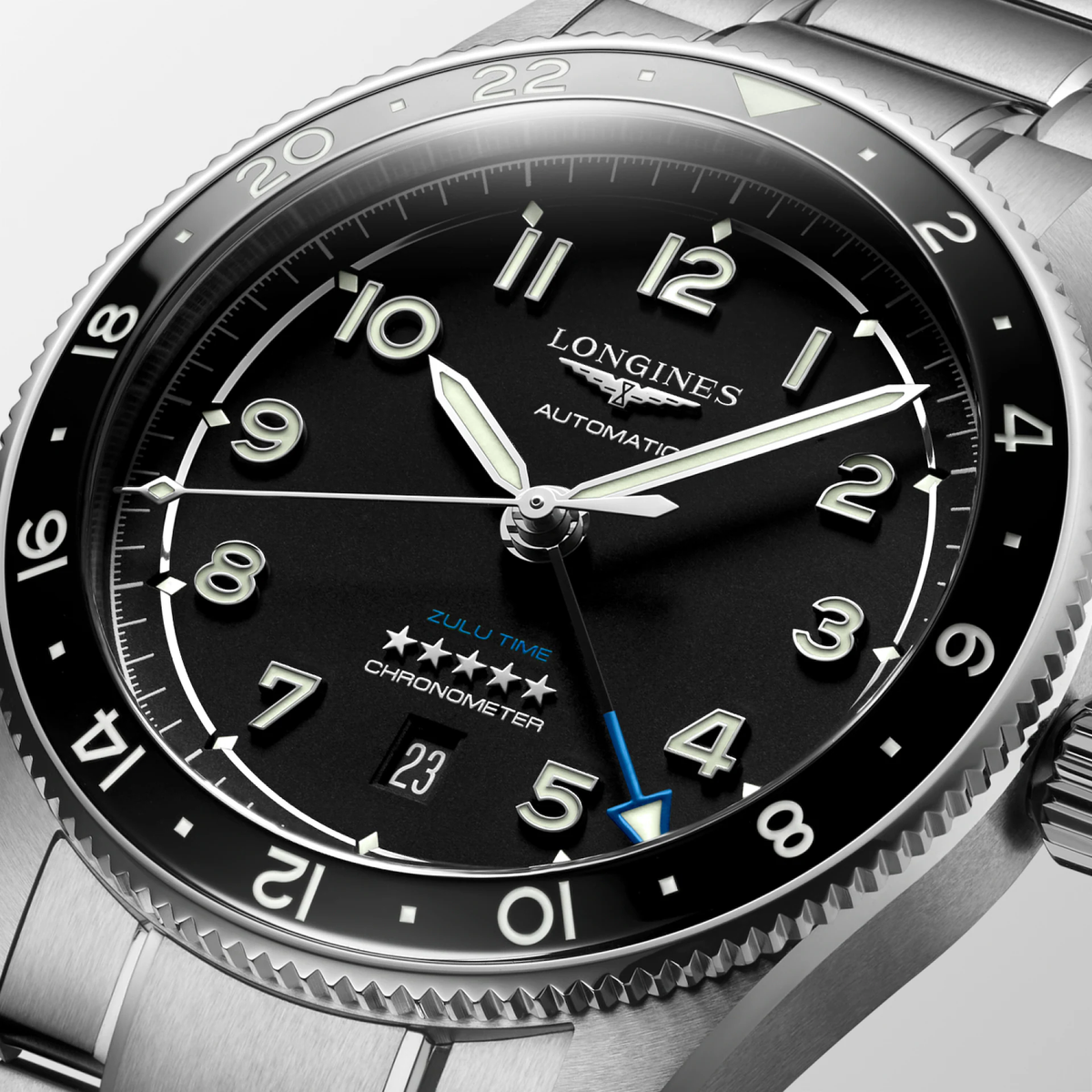 Longines Spirit Zulu Time 42mm Watch Black Dial | Fink