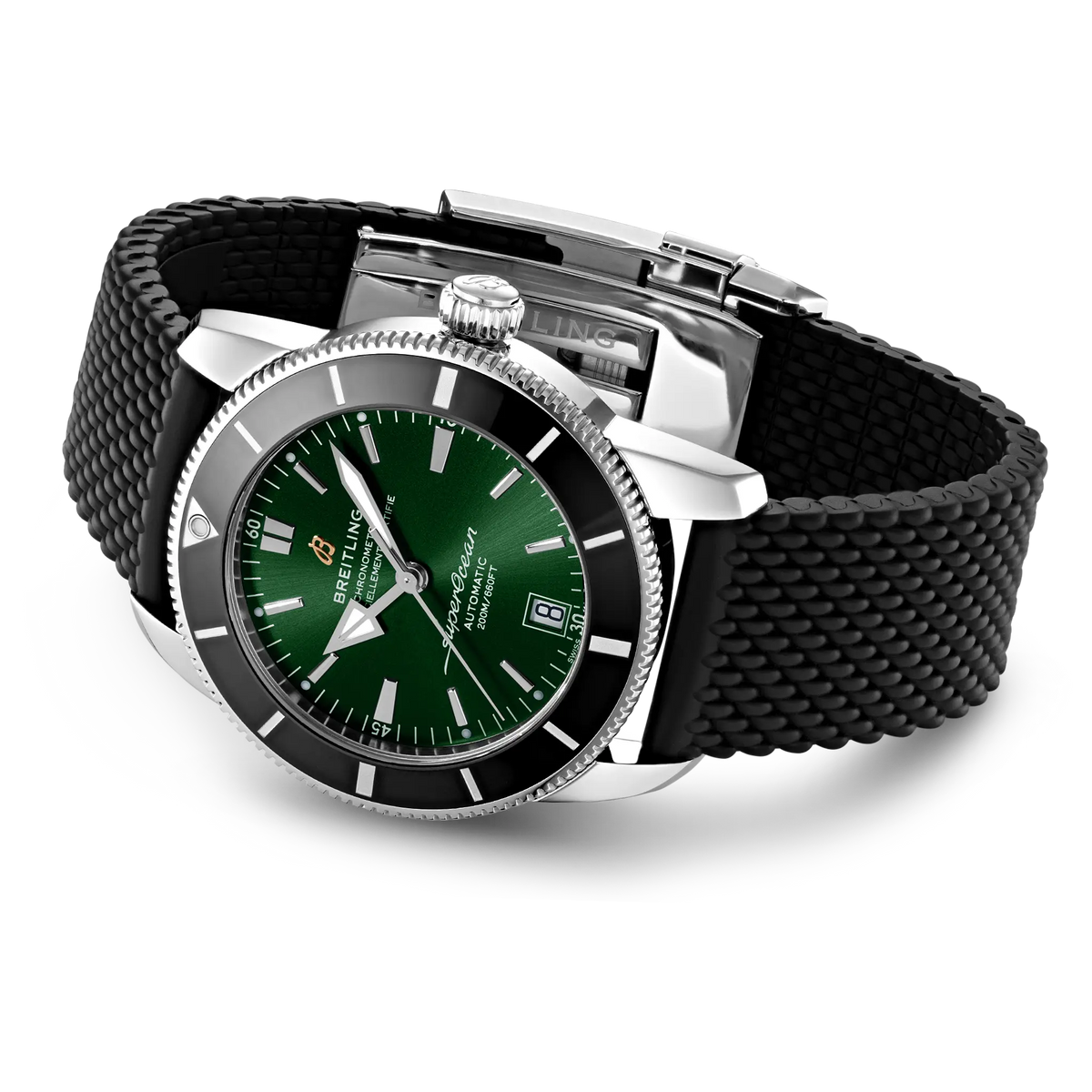 BREITLING ステンレススチール バックル Breitling black rubber strap with stainless steel buckle (22mm x