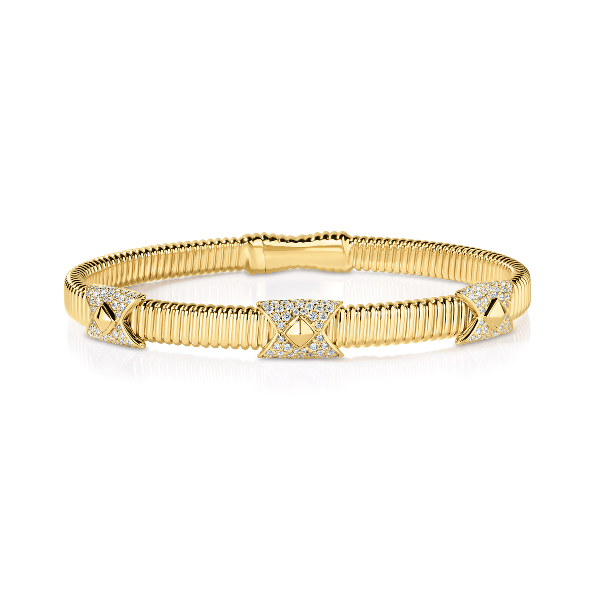 ★PLOW Spring 4 Stone Bangle Diamond Gold Yellow Gold Beaded and Floral Diamond Bangle | Fink's