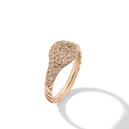Rose Gold Petite Pavé Pinky Ring with Cognac Diamonds | Fink's