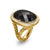 Albion Oval Ring in 18K Yellow Gold with Black Onyx and Diamonds, 21mm, Size 6