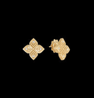 Roberto Coin Arabesque Yellow Gold Diamond Flower Stud Earrings