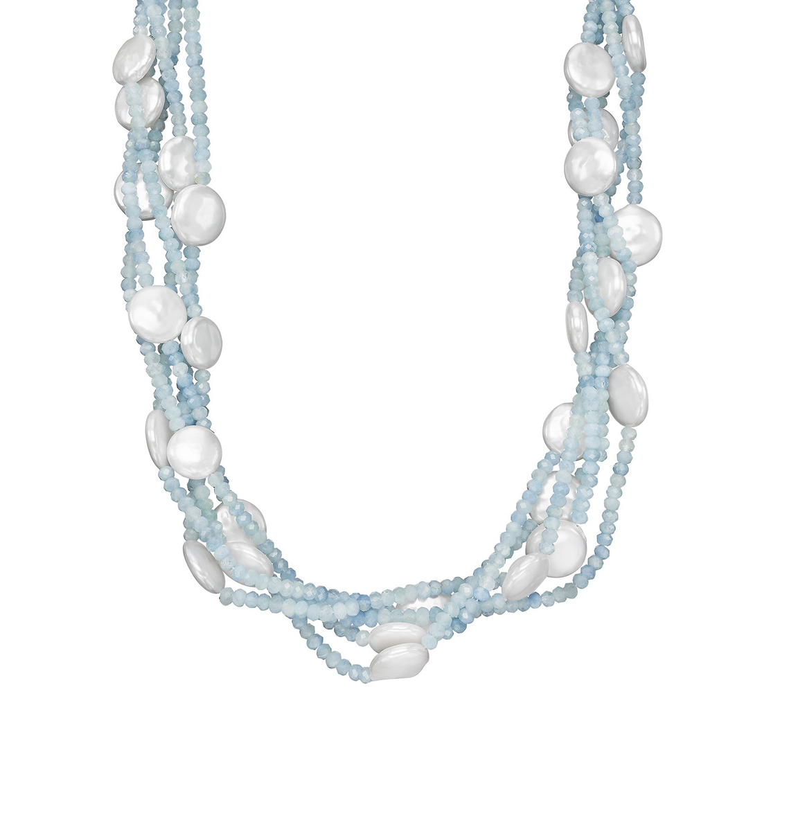 Pearl and Aquamarine Five Row Necklace | Fink's Pearl and Aquamarine Five Row Necklace | Fink's