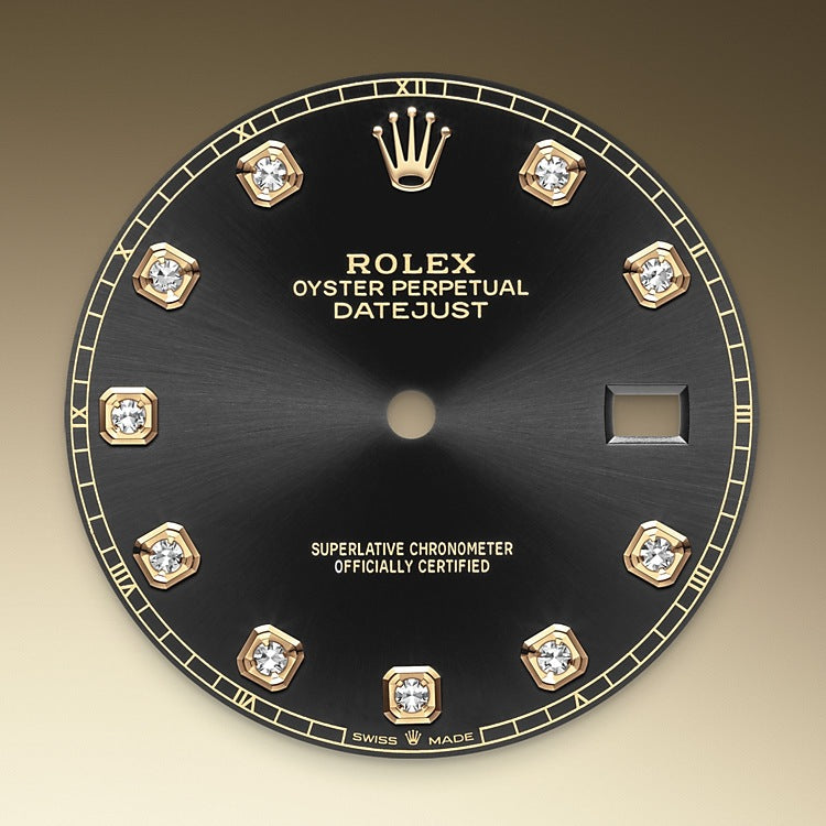 Bright Black Dial with Diamonds on Rolex Datejust 41 in Oystersteel and Yellow Gold - M126333-0005 at Fink's Jewelers
