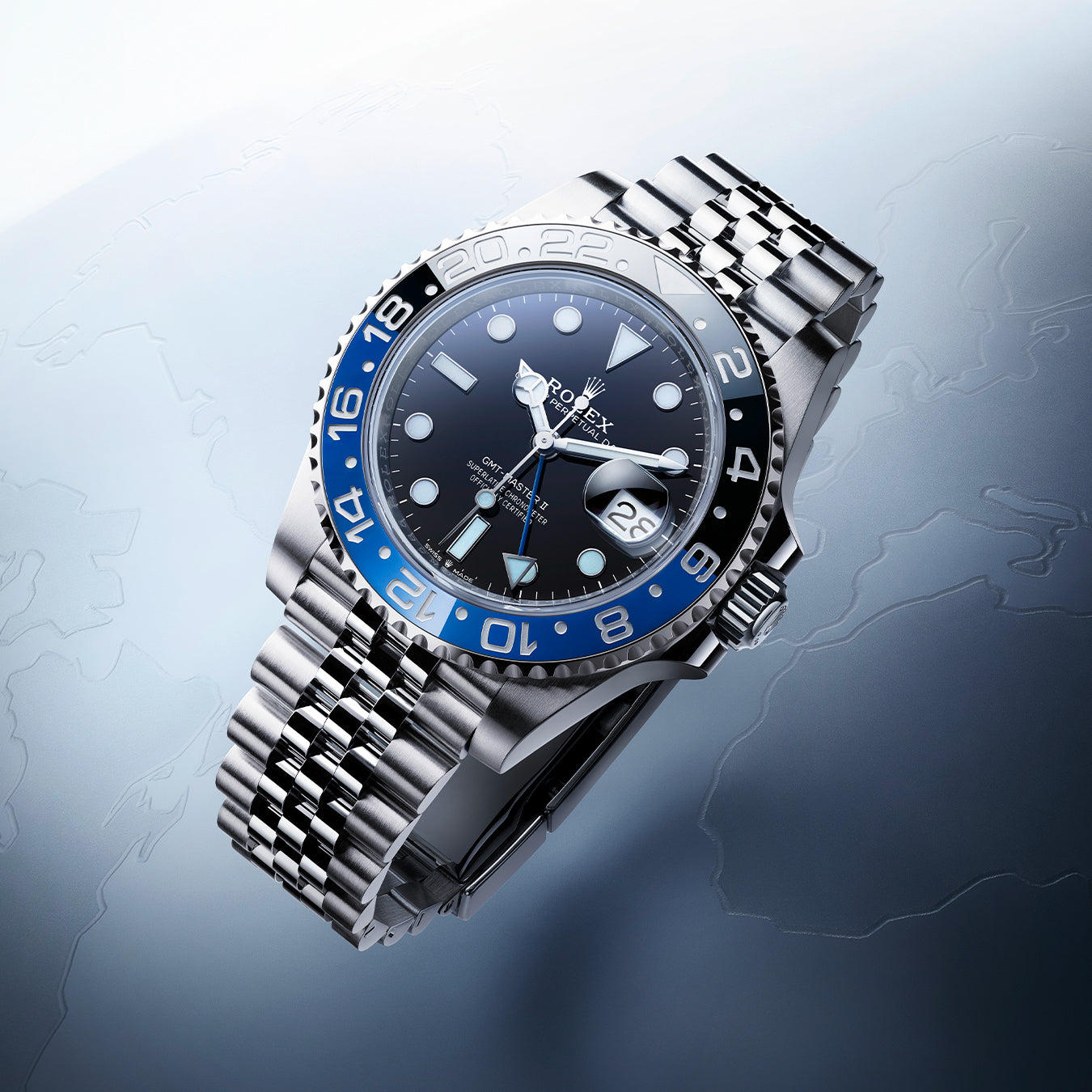 Rolex Oyster Perpetual GMT-Master II on Blue Background