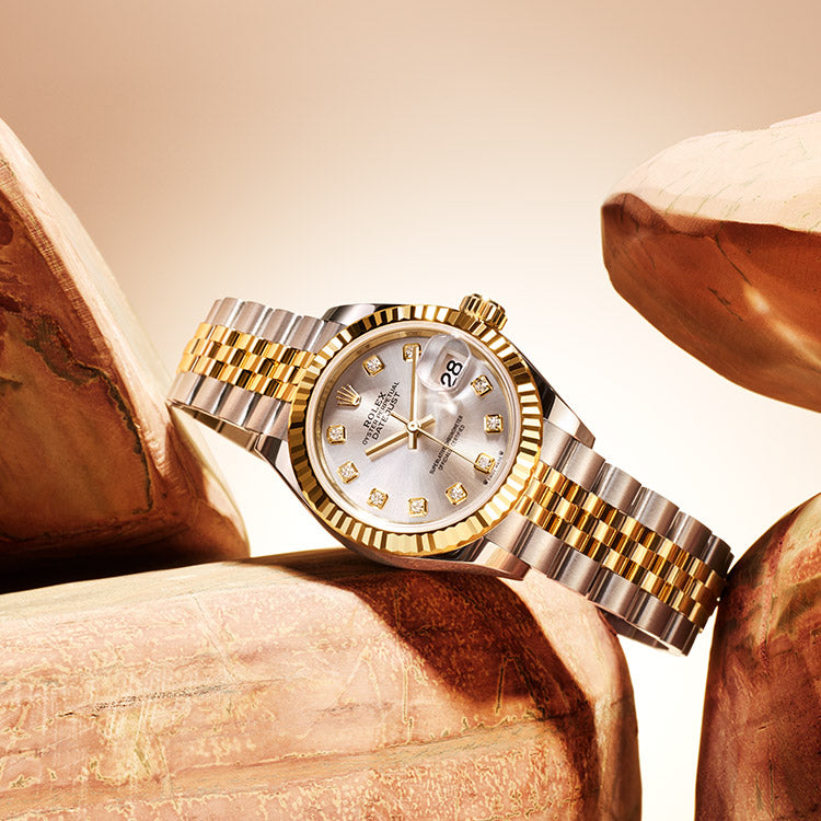 Rolex Lady-Datejust in Oystersteel and Yellow Gold with Diamonds at Fink's Jewelers