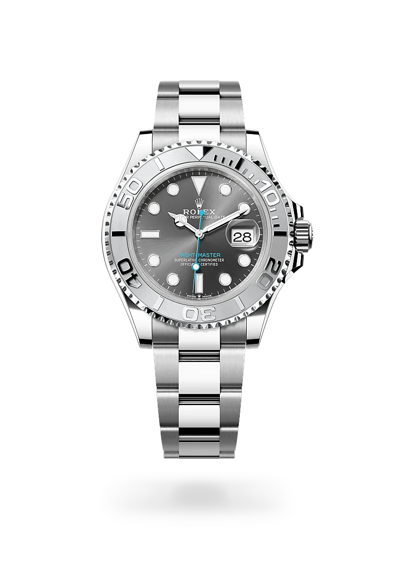 Rolex Yacht-Master 40 in Oystersteel and Platinum, m126622-0001 Upright with Shadow - Fink's Jewelers