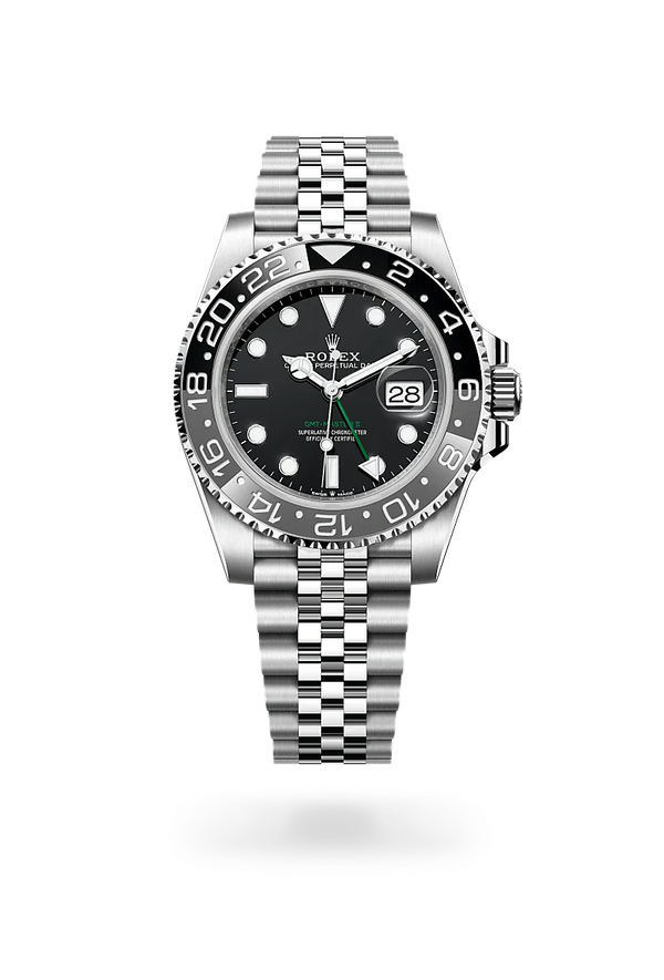 Rolex GMT-Master II in Oystersteel, m126710grnr-0003 Upright with Shadow - Fink's Jewelers