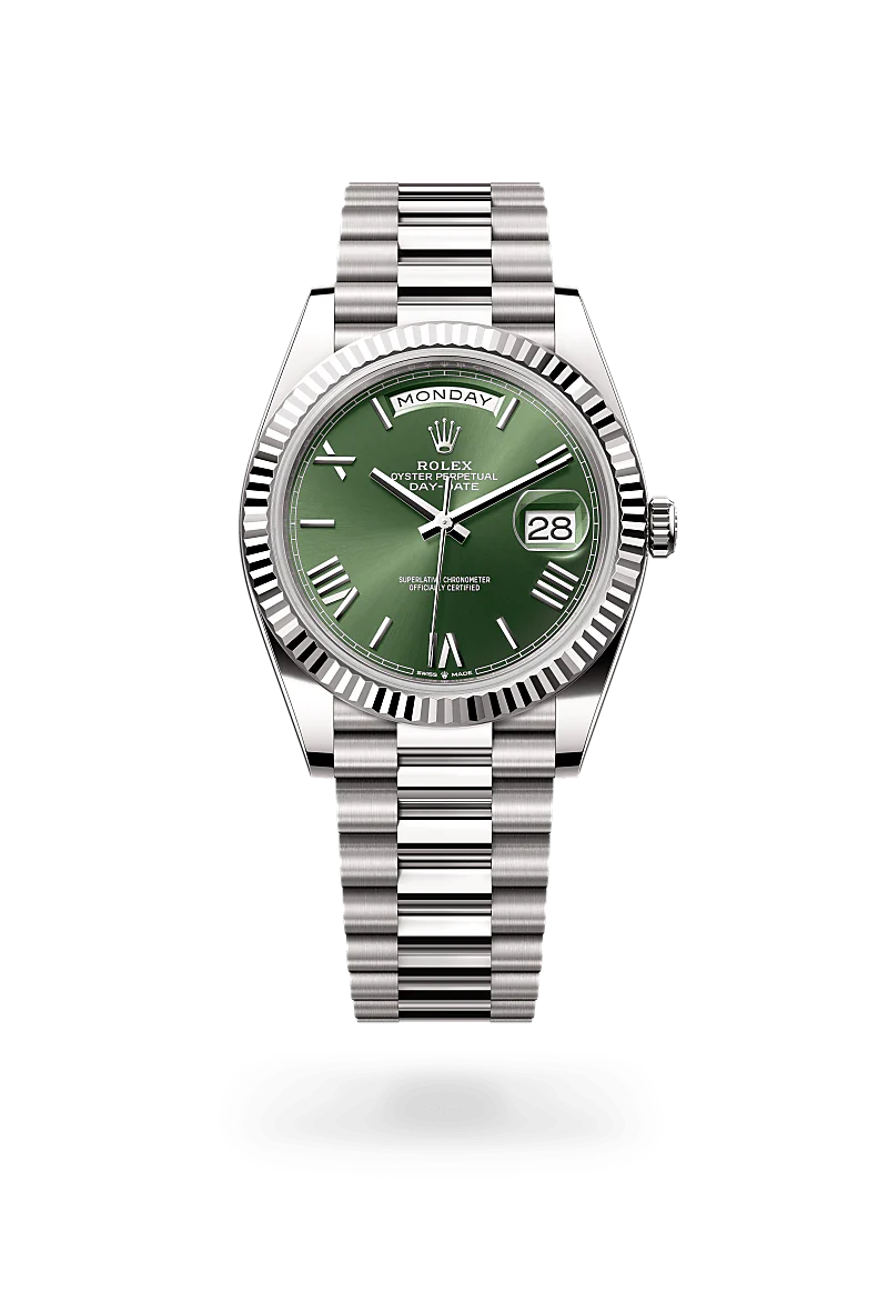 Rolex Day-Date 40 in White Gold, M228239-0033 Upright with Shadow - Fink's Jewelers