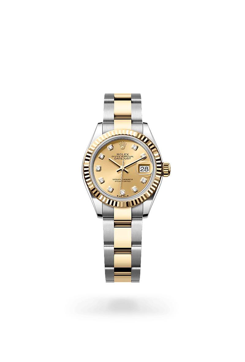 Rolex Lady-Datejust in Oystersteel and Yellow Gold, m279173-0012 Upright with Shadow - Fink's Jewelers