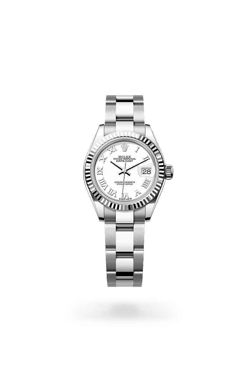 Rolex Lady-Datejust in Oystersteel and White Gold, m279174-0020 Upright with Shadow - Fink's Jewelers