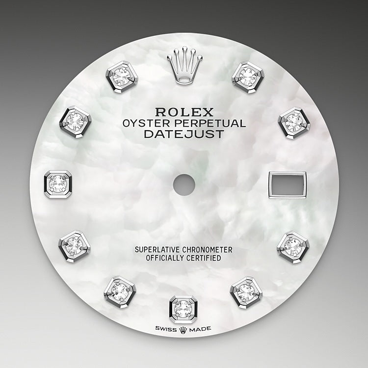 Mother-of-Pearl Dial with Diamonds on Rolex Datejust 36 in Oystersteel, White Gold, and Diamonds - M126284RBR-0011 at Fink's Jewelers