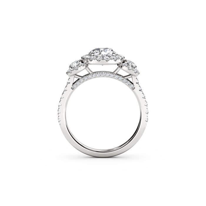 Round Diamond Halo Three Stone Engagement Ring | Fink's