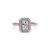Emerald Cut Diamond Halo and Diamond Shank Rose Gold Engagement Ring