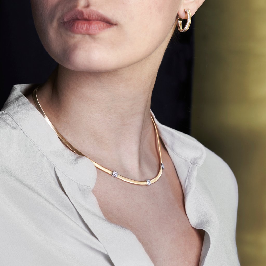 Marco Bicego Masai 18K Yellow Gold Diamond Triple Station Necklace