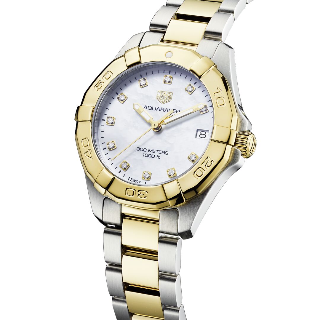 TAG Heuer Aquaracer Ladies' Quartz Movement White Mother-of-Pearl Dial Watch with Diamond Indexes