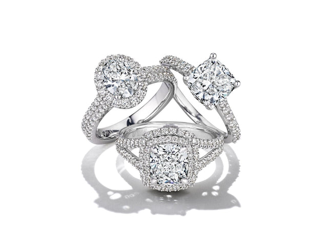 Stack of White Gold Diamond Engagement Rings