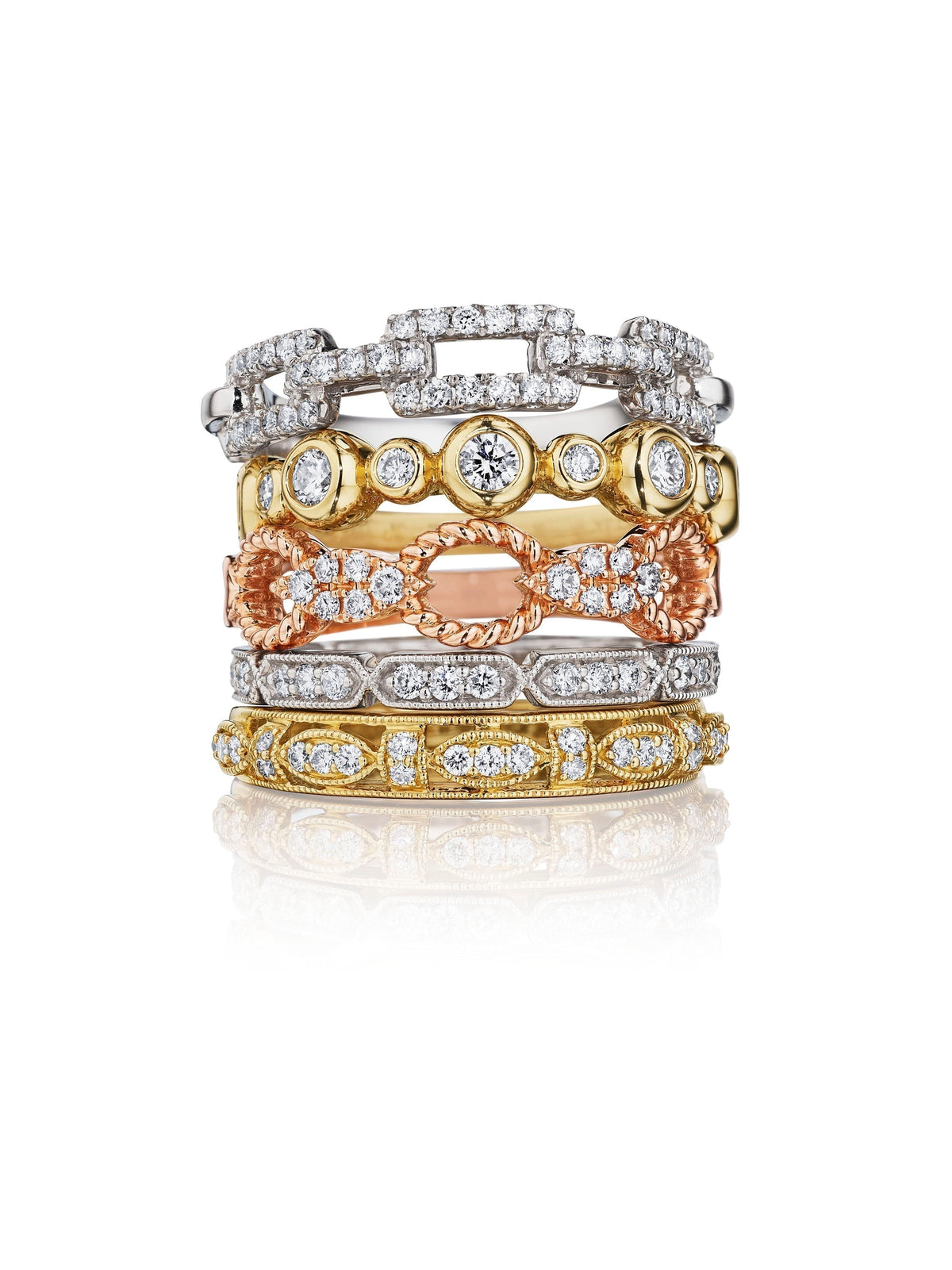 Stack of diamond wedding bands