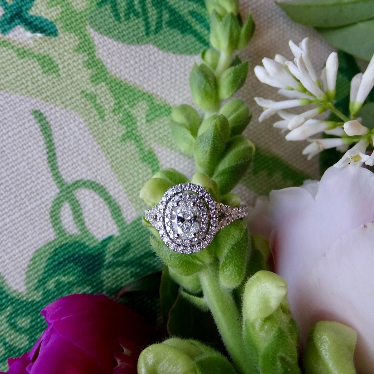 diamond ring on flower stem