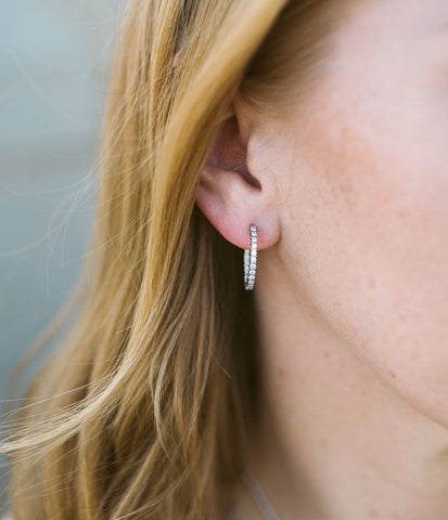 Woman Wearing Diamond Hoop Earring