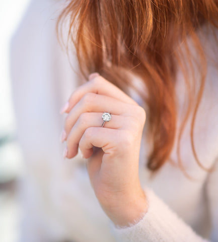 Woman Wearing a Platinum Engagement Ring
