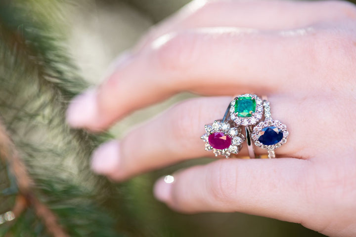 Woman's Hand with Three Gemstone Rings