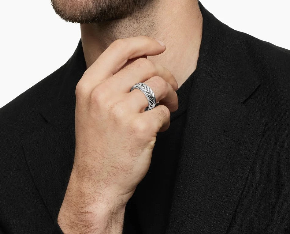 Man wearing fashionable sterling silver ring
