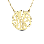 three letter monogrammed yellow gold necklace