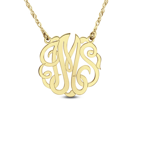 three letter monogrammed yellow gold necklace