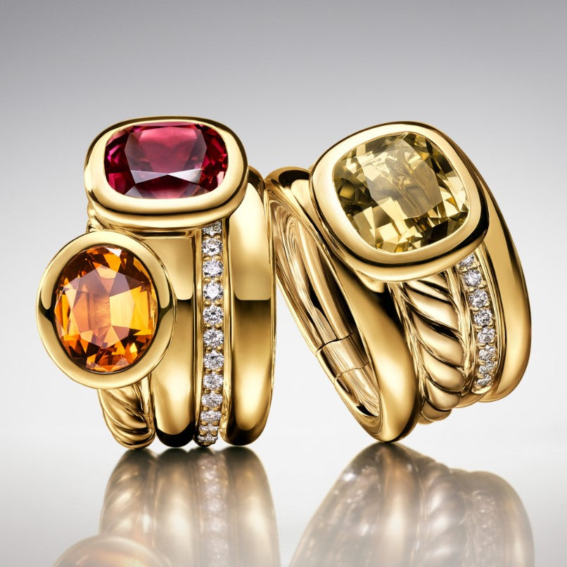 Yellow gold gemstone rings from David Yurman at Fink's Jewelers