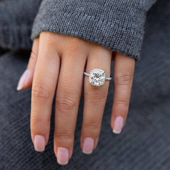 Cushion cut natural diamond engagement ring