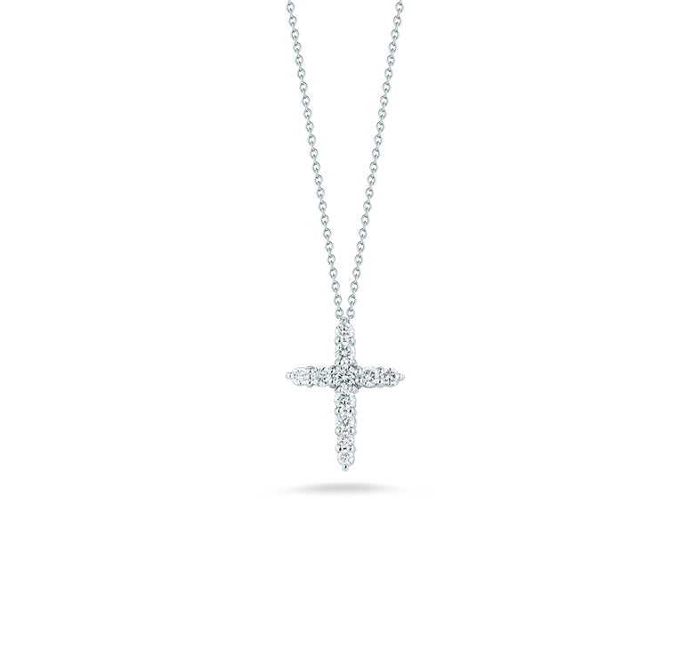 Roberto Coin Tiny Treasures White Gold Diamond Cross Necklace