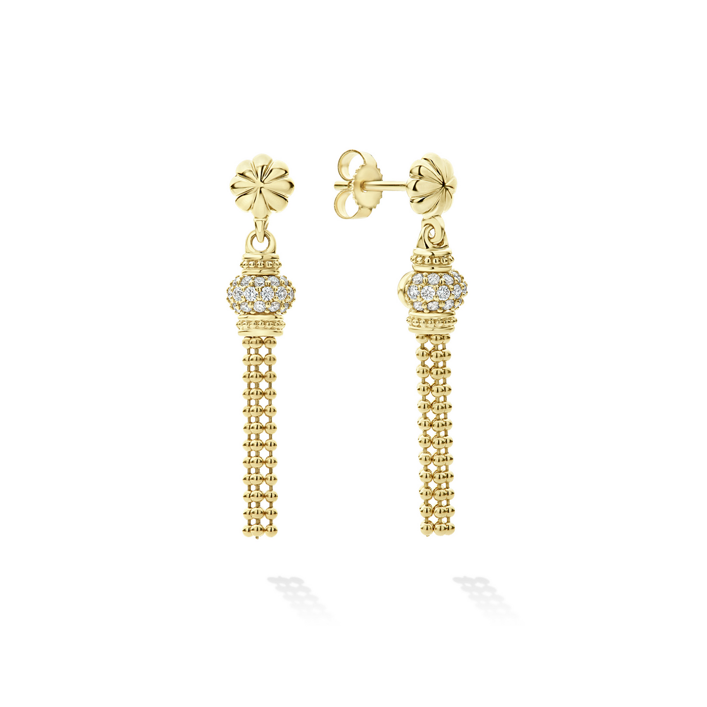 LAGOS Caviar Gold Tassel Diamond Drop Earrings