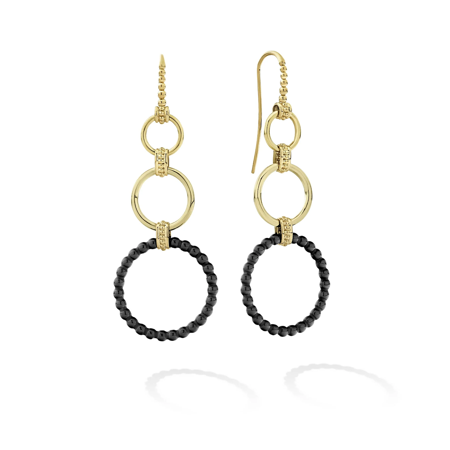 LAGOS Meridian Three Gold and Ceramic Circle Drop Earrings