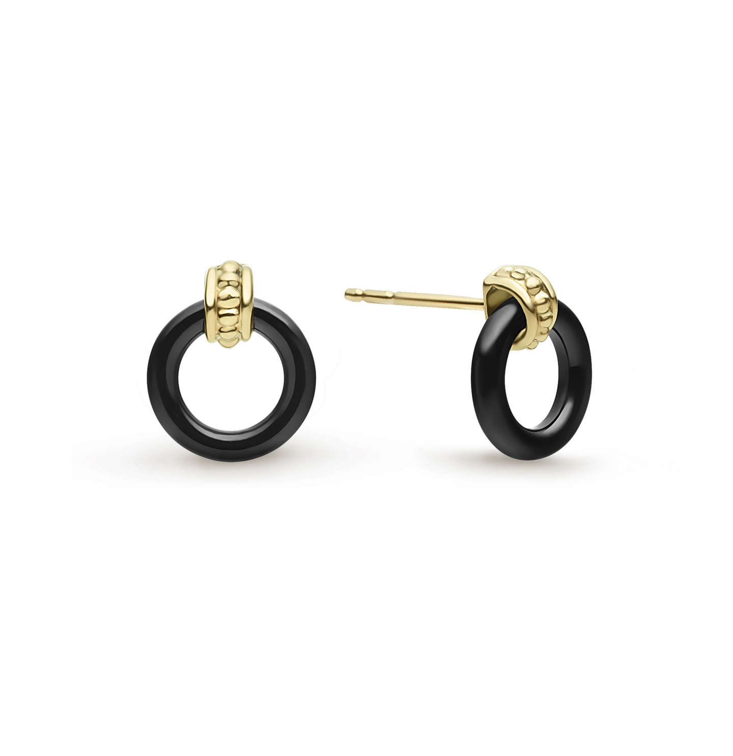 LAGOS Gold & Black Caviar Ceramic Circle Stud Earrings