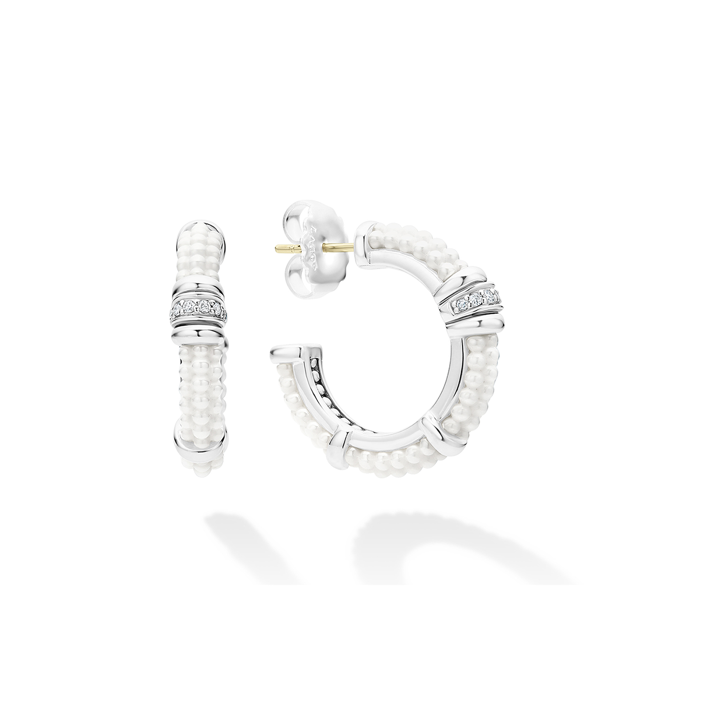 LAGOS White Caviar Ceramic and Diamond Hoop Earrings