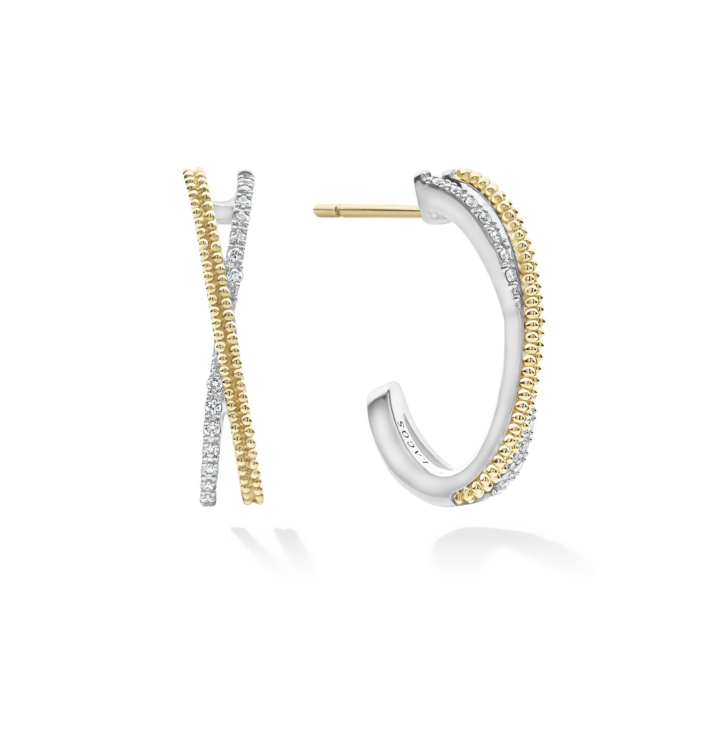 LAGOS Caviar Lux Thin Gold X Diamond Hoop Earrings